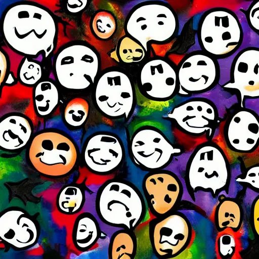 Prompt: entire canvas of painting is covered in screaming faces