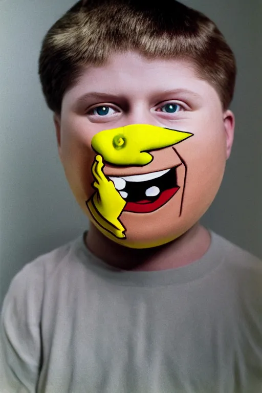 Image similar to Bobby Hill wearing a Bart Simpson mask Face Portrait, 8K Photography by Steve McCurry, unsettling