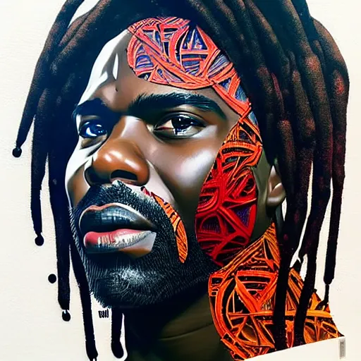 Image similar to a portrait of a black man with side profile blood in ocean intricate details :: side profile :: futuristic mask :: by vikings and Sandra Chevrier