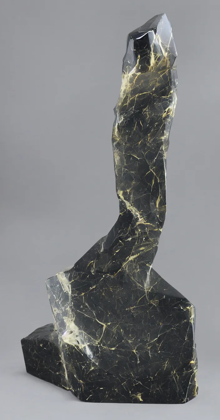 Prompt: classic light matte marbled statue, dark high glossy translucent quartz veins, vivid studio light, high quality, black sokkel