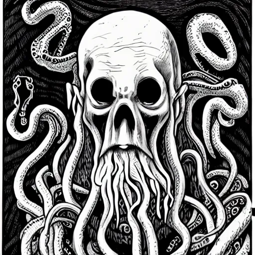 Prompt: grim reaper with tentacles growing from his face, lovecraft, fantasy