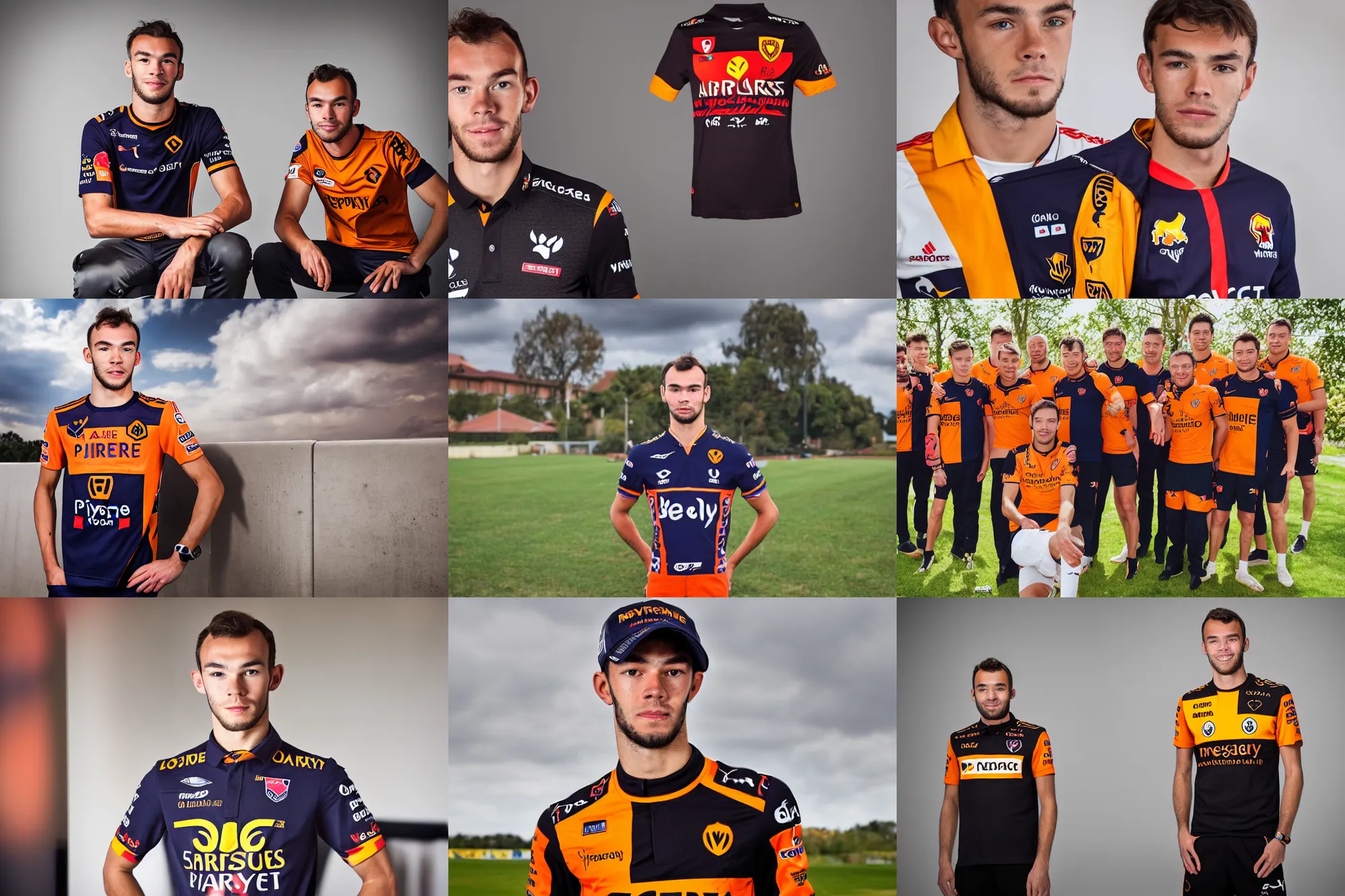 Prompt: Pierre Gasly wearing a Wolverhampton Wanderers Team shirt, portrait photography