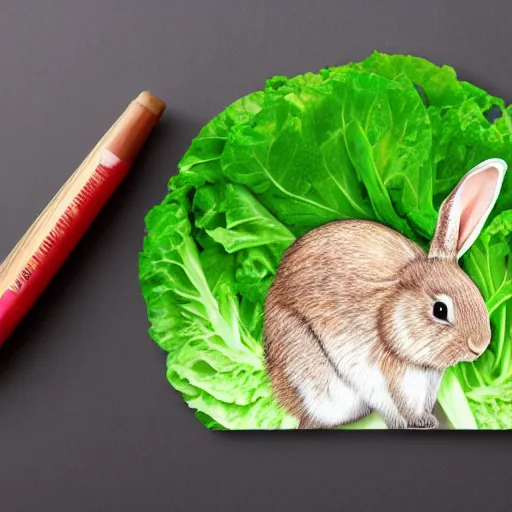 Image similar to a rabbit drawing a picture of a lettuce leaf