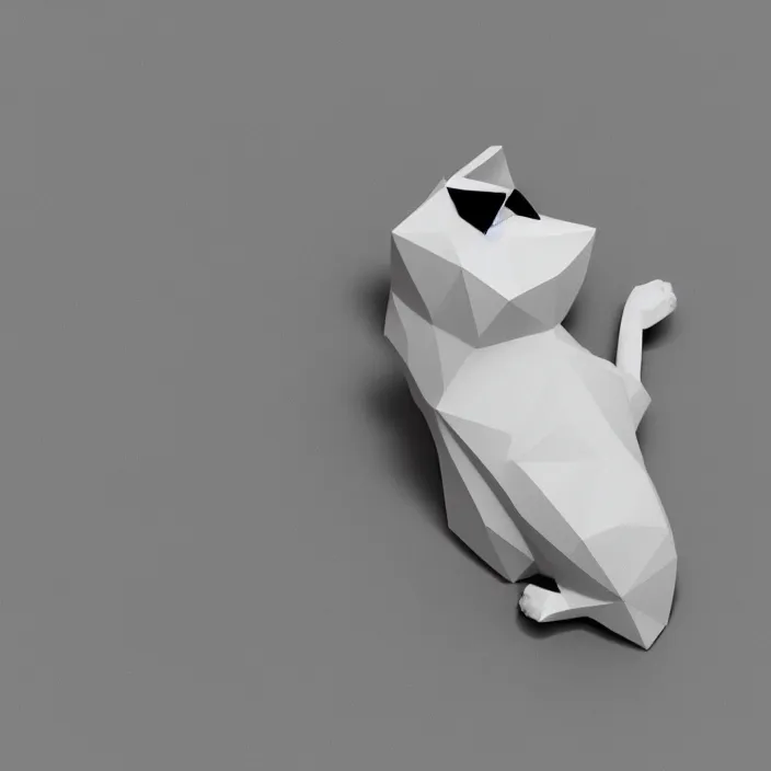 Prompt: low polygon, 3 d render, black and white cat, isometric view, pure white background, high definition