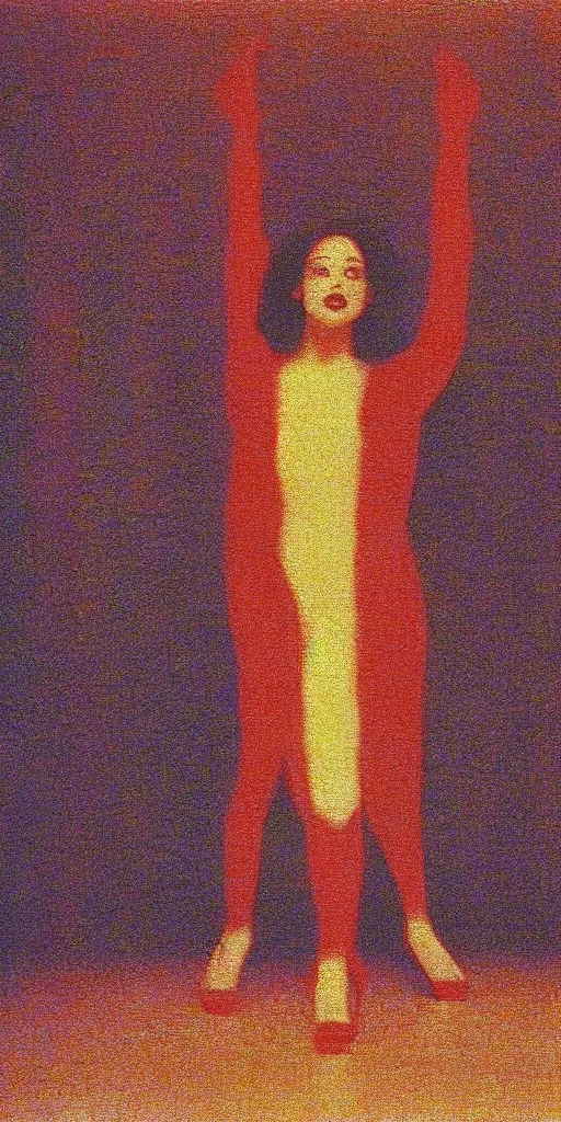 Image similar to a film still of suspiria by dario argento 1 9 7 7 movie, painted by georges seurat, impressionism, grainy blur, low shutter, high quality, detailed, print!