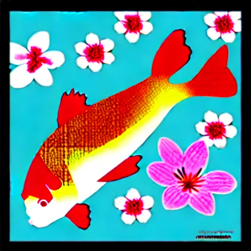 Image similar to cherry blossom koi carp fish japanese sakura graphic art