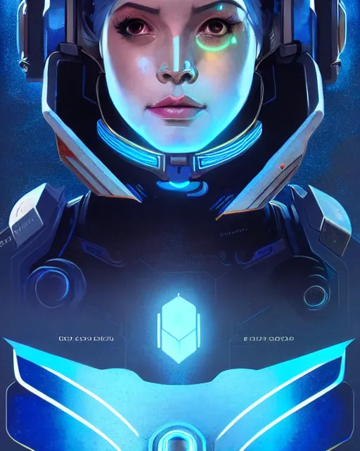 Image similar to echo from overwatch, blue hologram female face, character portrait, portrait, close up, concept art, intricate details, highly detailed, vintage sci - fi poster, retro future, in the style of chris foss, rodger dean, moebius, michael whelan, and gustave dore