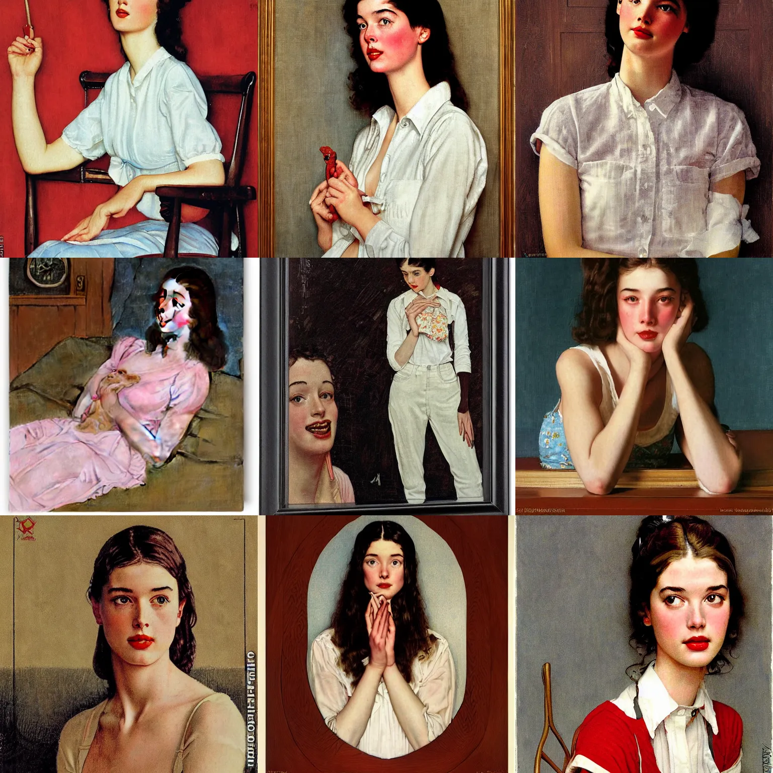 Prompt: portrait of Sarah McDaniel by Norman Rockwell