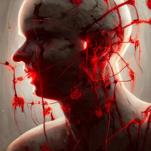 Image similar to , flesh box with wires sticking out, a computer made out of flesh, computer made out of flesh, skin on the gaming pc, personal computer horror, server, electronic, skinned alive, blood, intricate, highly detailed, digital painting, artstation, concept art, smooth, sharp focus, illustration,