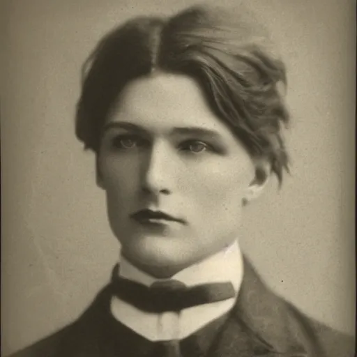 Image similar to headshot edwardian photograph of dorian gray, extremely handsome, 1 9 2 0 s, realistic face, 1 8 9 0 s, 1 9 0 0 s, very grainy, slightly blurry, victorian