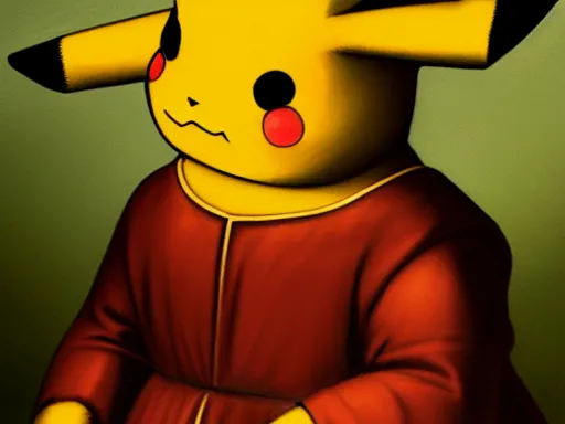 Prompt: Pikachu painted in da vinci portrait style