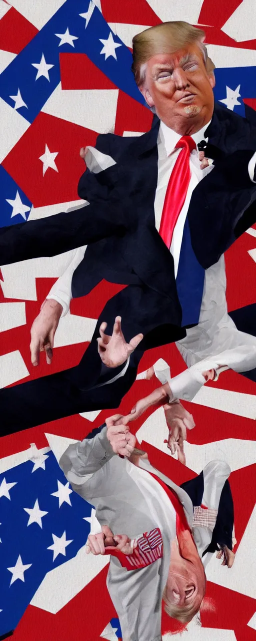 Image similar to graphic art of donald trump as a professional dancer in front of an american flag which covers the entire background