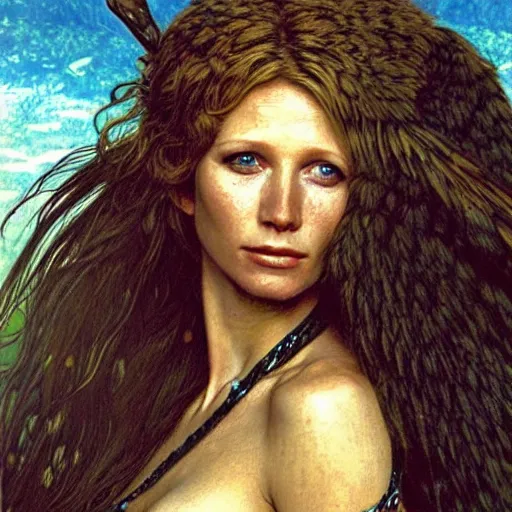 Image similar to head and shoulders portrait of a harpy portrayed by gwynneth paltrow, d & d, fantasy, luis royo, magali villeneuve, donato giancola, wlop, krenz cushart, hans zatka, klimt, alphonse mucha