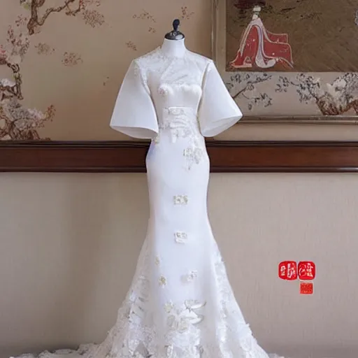 Image similar to a beautiful wedding dress, chinese style, ghibli style - n
