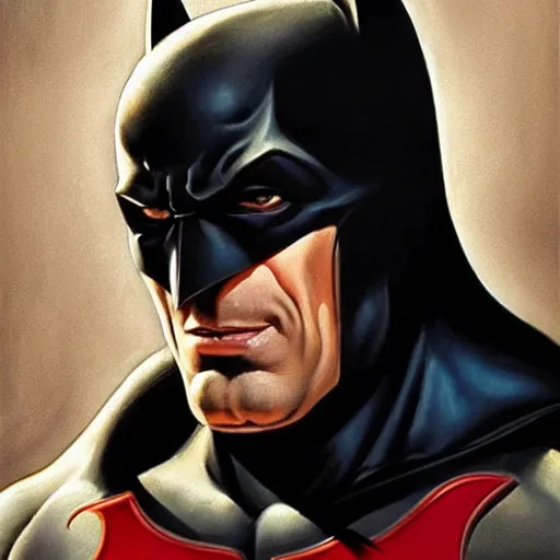 Image similar to an ultra - realistic portrait painting of batman in the style of frank frazetta. 4 k. ultra - realistic. highly detailed. dark fantasy. epic lighting.