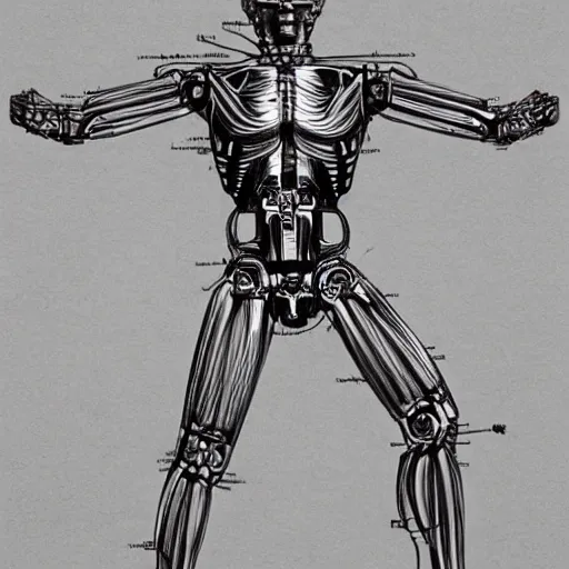 Image similar to full body of Westworld robot anatomy sketch by Leonardo da Vinci, the vitruvian man style, highly detailed