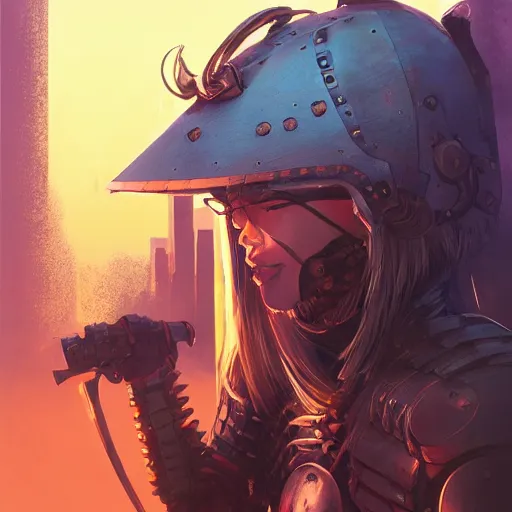 Image similar to cyberpunk viking helmet mask warrior goddess robot ninja fantasy, art gta 5 cover, official fanart behance hd artstation by jesper ejsing, by rhads, makoto shinkai and lois van baarle, ilya kuvshinov, ossdraws