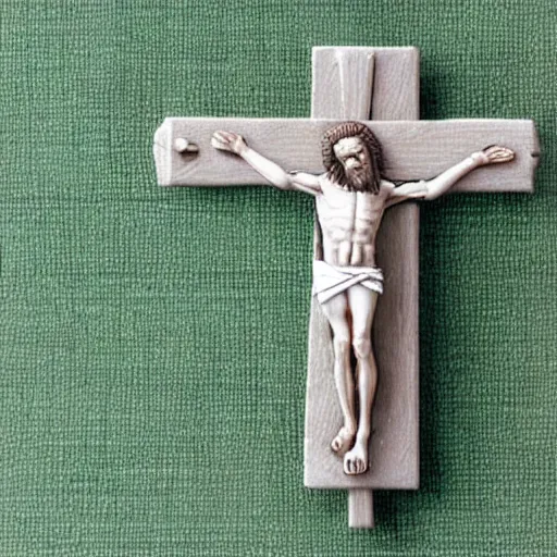 Prompt: Jesus crucified on a palm, photorealiatic,