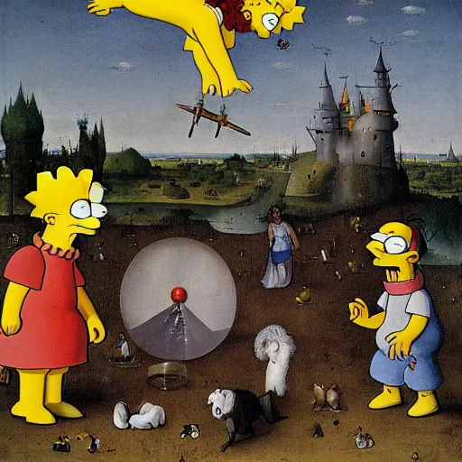 Prompt: the simpsons by hieronymus bosch