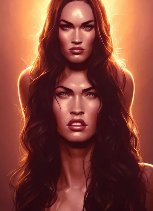 Image similar to portrait of megan fox as a host from westworld, intricate, elegant, glowing lights, highly detailed, digital painting, artstation, glamor pose, concept art, smooth, sharp focus, illustration, art by artgerm and greg rutkowski, artey freytag