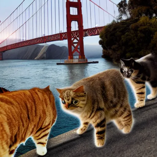 Prompt: A photograph of the Golden Gate Bridge made out of cats