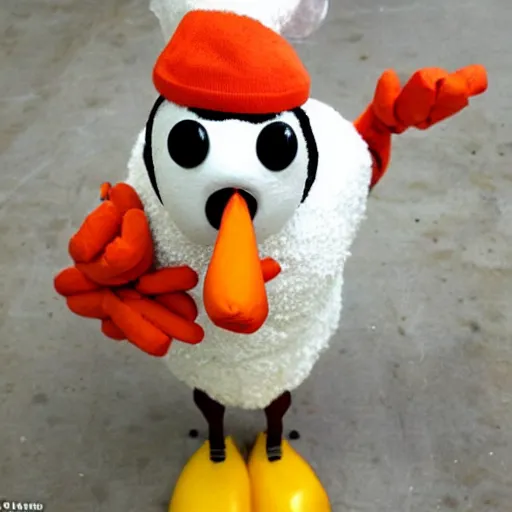 Image similar to chicken dressed as an inmate