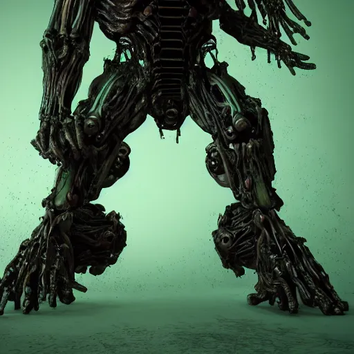 Image similar to a biomechanical horror, half creature half machine, DOOM inspired, realistic octane render