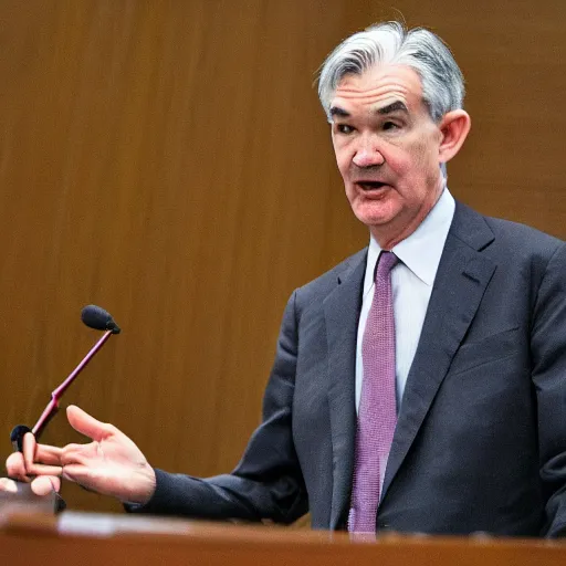 Prompt: Jerome Powell debating a grizzly bear