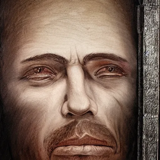 Prompt: ultradetailed portrait of a man in jail where his soul is coming out of his body and trying to escape