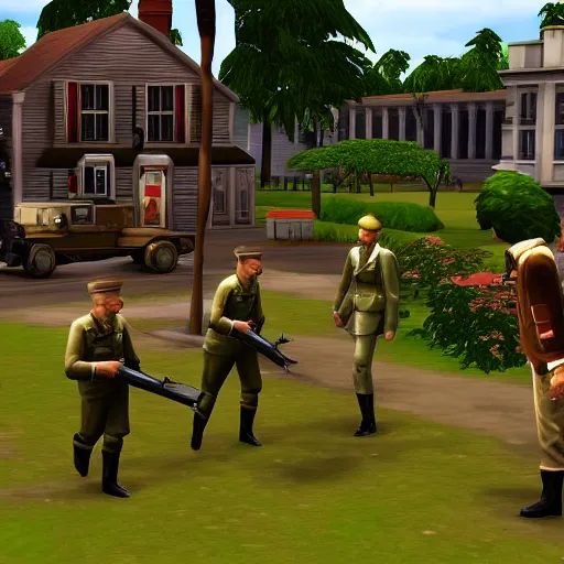 Prompt: world war ii in the style of the sims 3