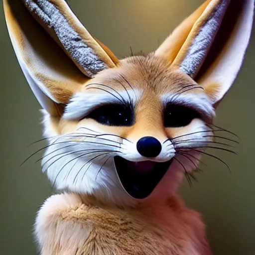 Prompt: male fennec fursona, hypno eyes, mouth open, centered, looking forward.