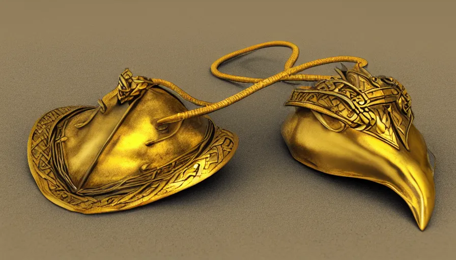 Image similar to viking amulet made from gold, dragon helmet, photorealistic render