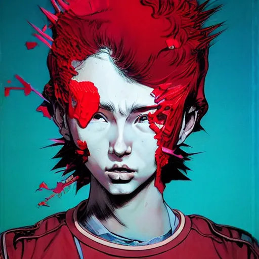 Image similar to prompt : soviet punk portrait soft light painted by james jean and katsuhiro otomo and erik jones, inspired by akira anime, smooth face feature, intricate oil painting, high detail illustration, sharp high detail, manga and anime 1 9 9 9