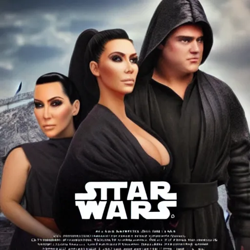 Image similar to super detailed star wars movie poster with ben shapiro, snooki and kim kardashian, 8k full HD photo, cinematic lighting, anatomically correct, oscar award winning, action filled, correct eye placement,