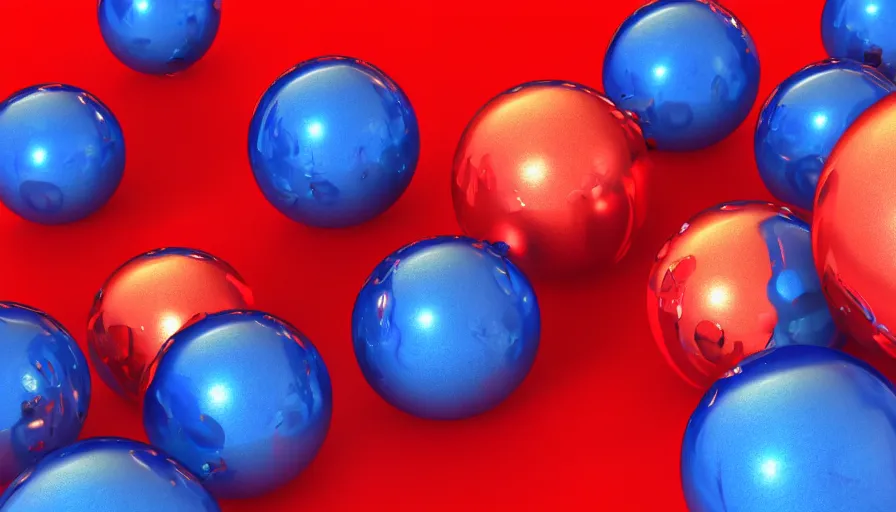 Prompt: metallic red spheres with lonely blue sphere, wallpaper, hyperdetailed, artstation, cgsociety, 8 k