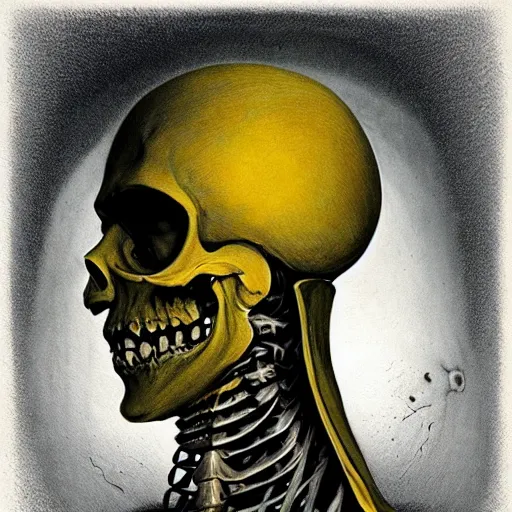 Image similar to ( ( ( head and shoulders portrait of a skeletal yellow skinned bald githyanki warrior in a breastplate, floating in the astral plane ) ) ), dave mckean, hr giger, peter mohrbacher, d & d, fantasy, medieval