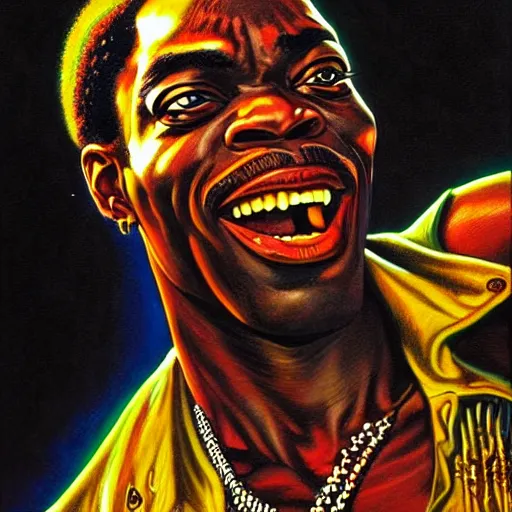 Prompt: fela kuti by clyde caldwell, very detailed, low contrast dramatic colors, 4 k