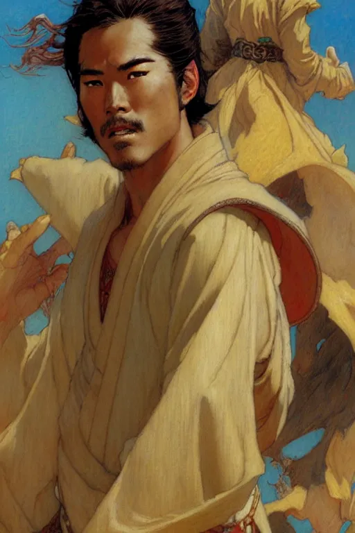 Image similar to tales of earthsea, tang dynasty, attractive male, character design, painting by gaston bussiere, craig mullins, j. c. leyendecker, tom of finland