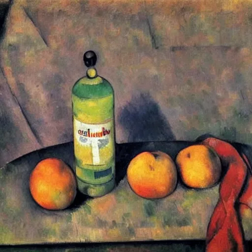 Prompt: still life of fruit, Gatorade and big Macs by Cezanne