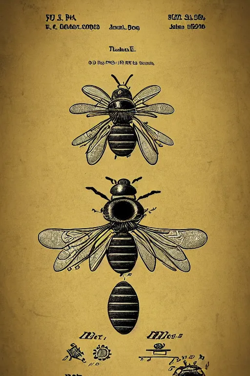 Prompt: a steampunk bee, patent diagram