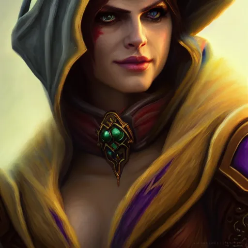 Image similar to Portrait Lady Sylvanas Windrunner, World of Warcraft, alexandra daddario, fanart, 4k oil on linen by wlop, artgerm, andrei riabovitchev, nuri iyem, james gurney, james jean, greg rutkowski, highly detailed, soft lighting 8k resolution