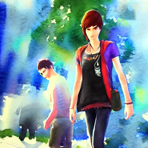 Image similar to the video game life is strange, watercolour