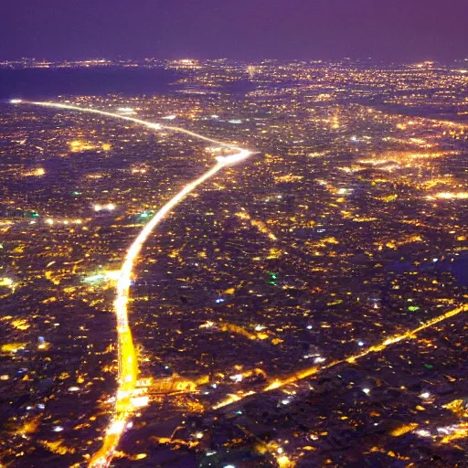 Image similar to satellite view of dar es salaam at night, pink lighting