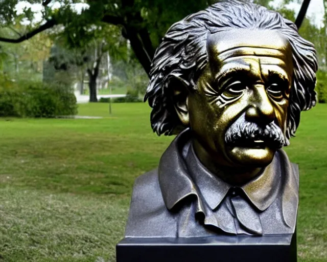 Prompt: a bronze bust of Albert Einstein