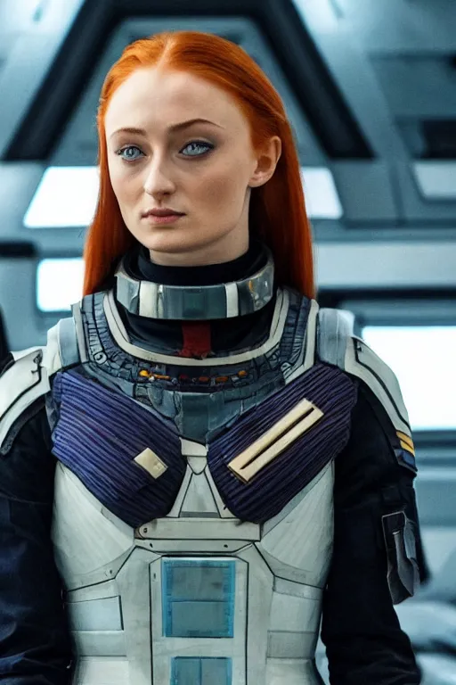 Image similar to Sophie Turner as a Space commander