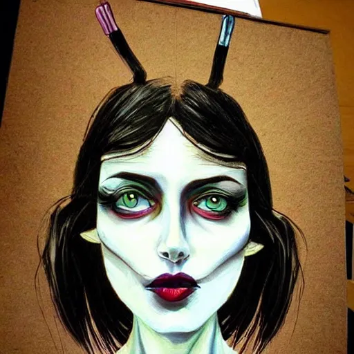 Image similar to woman portrait made out of paint, beautiful, cyborg, tim burton comic book art