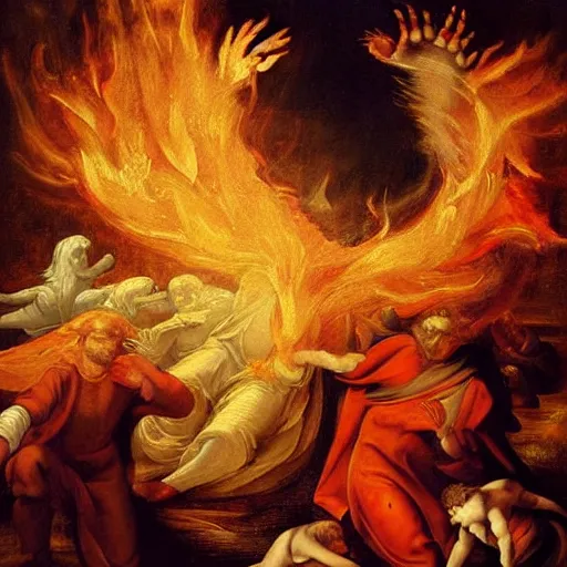 Renaissance painting of souls falling from a red cloud | Stable ...