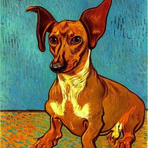 Prompt: Portrait of a dachshund, Vincent Van Gogh