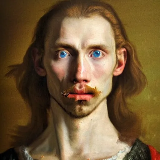 Image similar to A 17th century Baroque Painting of Jerma985, grainy, realistic, hyperrealistic, very realistic, very very realistic, highly detailed, very detailed, extremely detailed, detailed, digital art, trending on artstation, detailed face, very detailed face, very detailed face, realism, HD Quality, 8k resolution, intricate details, body and head in frame, painting, oil painting, trending on deviantart, Baroque Painting