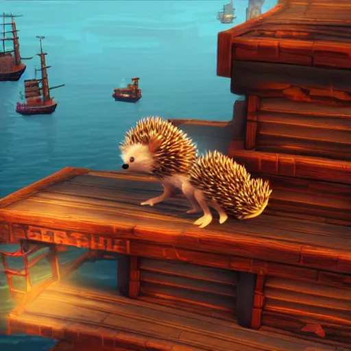 Prompt: hedgehog on a ship in seqa of thieves, screenshot, epic